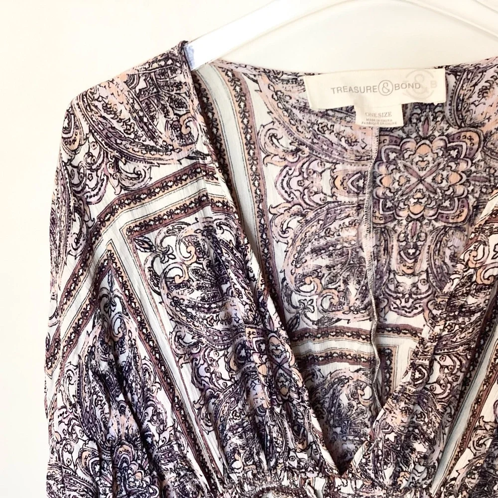 Treasure & Bond Short Sleeve Boho Pullover Swim Beach Coverup - One Size